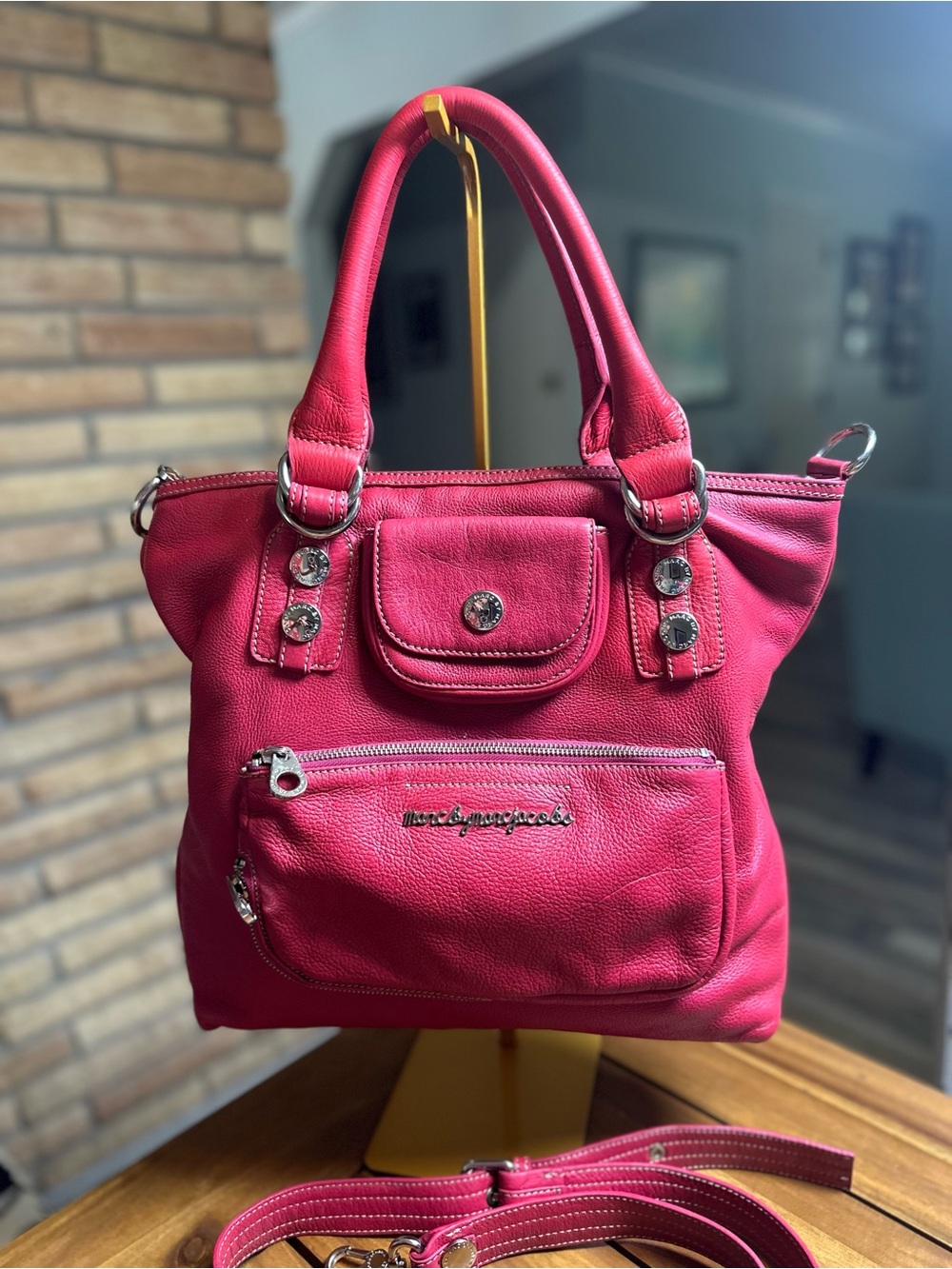 Marc By Marc Jacobs Bright Pink Leather Hobo Bag with Silver Hardware